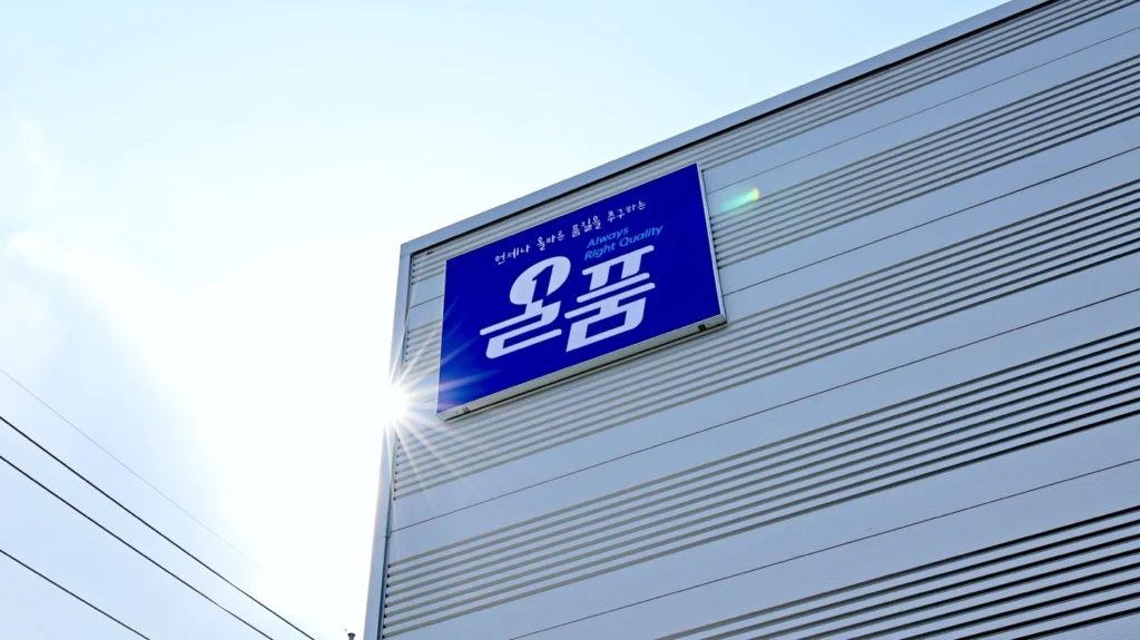 수룡산업 공장의 올품 간판
