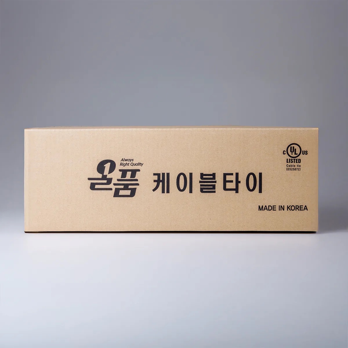 Brown corrugated carton printed with the Allpum cable tie name and a UL mark